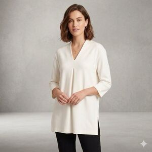 J. Jill Ponte Tunic Blouse 3/4 Sleeve V Neck Top Ivory Cream Women’s Size XL
